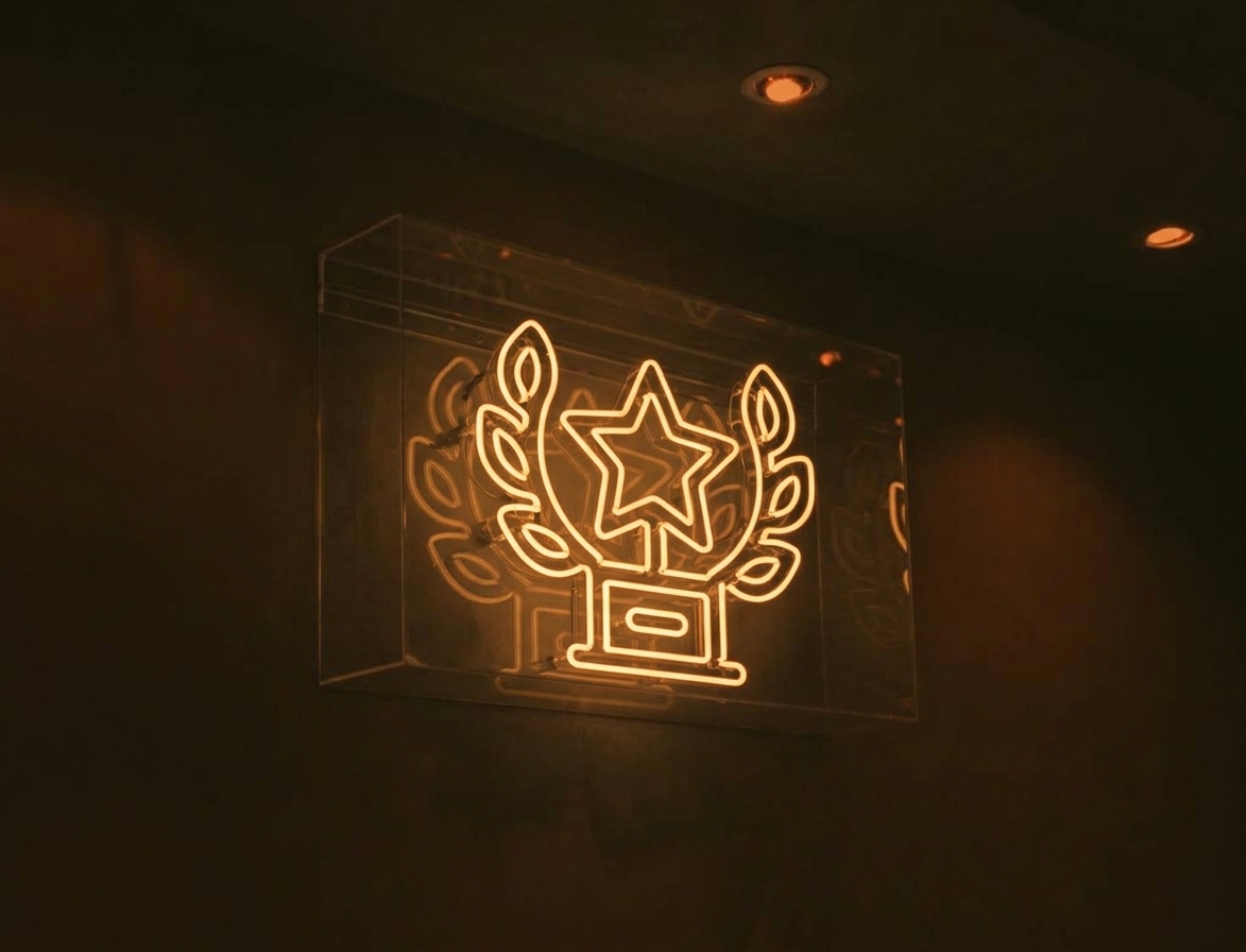 Neon trophy sign in the Holland 1916 lobby